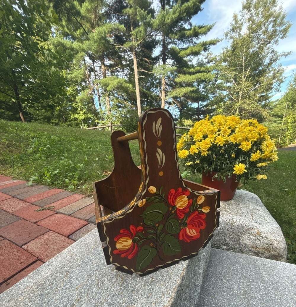 Vintage Hand Painted Wooden Folk Art Magazine Rack